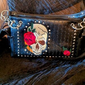 Black Skull Embroidered Women's Bag